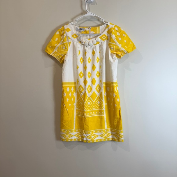 Tibi New York White Yellow Geometric Mini Dress Womens Size 4 - Picture 1 of 5